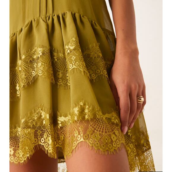 ASOS Cami Tiered Ruffle Mini Olive Dress Size 8 - Picture 7 of 16